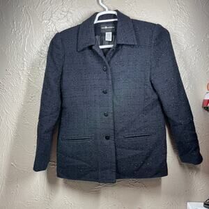 Sag Harbor Gray Button Up Collared Metallic Texture Shirt Coat Womens Petite 8